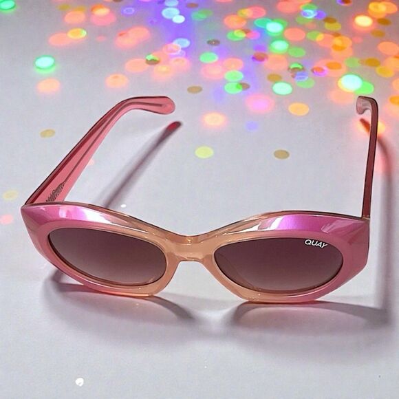 Quay Real Me Sunglasses Geometric Pink Ombre Frame Brown Lens NWT And Case main image 5